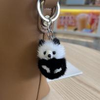 Kawaii Soft Mink Fur Panda Keychain Korean Style White Mini Mink Pendant Plush Stuffed Animal Plush Mink Keyring Bag Pendant gray