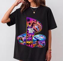 GTA 6 marškinėliai, Grand Theft Auto VI grafiniai marškinėliai, Vice City marškinėliai, Jason ir Lucia XL black
