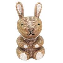 Rabbit Crystal Evening Clutches Women Diamonds Party Prom Bag Ladies Rhinestone Sparkling Purses Wedding Bridal Handbags 21cmX11cmX10cm beige