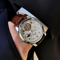 2026 Naujiena Vyriškas Pusiau Automatinis Mechaninis Laikrodis, Skeletinis Ciferblatas Verslo Stiliaus Šviečiantis Laikrodis Ant Riešo, Nerūdijančio Plieno Dirželis Laikrodis Su Mėnulio Fazėmis gray