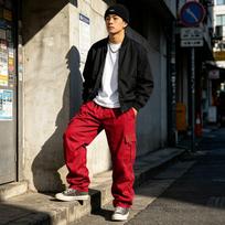 Men's Multi-Pocket Cargo Pants Loose Fit Work Trousers with Stylish Design XXL raudona