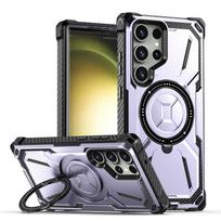 For Samsung Galaxy S25 S24 S23 S22 S21 Ultra Plus Case Metal Kickstand Magnetic Case with MagSafe, Heavy Duty Bumper Shockproof for Galaxy S22 Ultra gray
