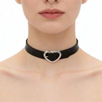 Unisex Europos Punk Juodo Odos Chokeris su Metaline Grandinele ir Užrakto Pakabuku. brown
