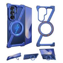 Eary Frameless Case for Galaxy Z Fold 7 With 360°Rotataion Magnetic Stand Metal Aluminium Shell Shockproof Protector Phone Cover For Galaxy Z Fold 7 blue
