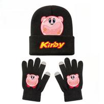 Kirby Printed Knitted Hat Glove 2pcs Sets Anime Plush Warm Cold-proof black