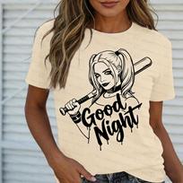 Womens Harley Quinn Good Night Graphic TShirt Casual Short Sleeve Tee Plus size Streetwear Top for Daily Wear Hot Selling 4XL black