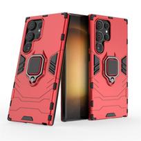 For Samsung Galaxy S24 Ultra 5G Case Armor Ring Car Stand Silicone + PC Phone Case For Samsung S24 + Plus S 24 Ultra Back Cover For Galaxy S24 Ultra raudona