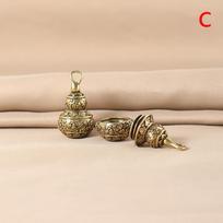 Mini Brass Chinese Letter Blessing Lotus Gourd Charm Copper Lucky Car Key Chain Pendant Pill Box Medicine Case Container Bottle beige