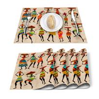 2/4/6pcs Set Table Mats Ethnic African Women Printed Linen Table Napkin Kitchen Accessories Home Party Decorative Placemats 2pcs 30x45cm beige
