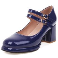 Elegantiški Aukštakulniai Bateliai Moteriški Mary Janes Batai Didelio Dydžio 45 Dirželis Juodi Mėlyni Raudoni Rožiniai Balti Blokiniai Kulniukai Šventiniai Vestuviniai Batai 34 mėlyna