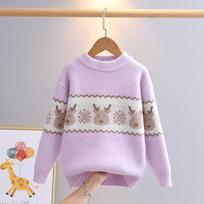 Girl S Little Kids Cartoon Pullover Round Neck Long Sleeve Knit Sweater 150 gray