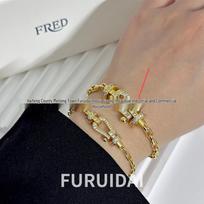Fred 18k paauksuotas deimantinis pasagos sagties apyrankė: Preciziška CNC U formos grandinėlė vyrams, moterims ir poroms Contact Customer Service for Custom Sizes gray