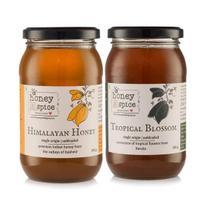Honey and Spice Kashmiri Himalayan Honey (500 gms) & Tropical Blossom Honey (500 gms) Combo | No Added Preservatives | 100% Raw and Pure brown