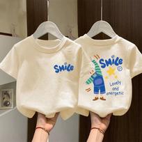 NELLY Crayon Shin Chan Short Sleeved T-shirt for Boys, Fashionable Korean Style Versatile Loose Top 140 gray