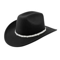 Sparkling Rhinestones Belt Western Cowboy Hats In Comfortable Woolen For Music Festivals And Outdoor Adventures juoda