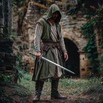 Vyriškas viduramžių Larp Ranger Cosplay lininis apsiaustas su gobtuvu M