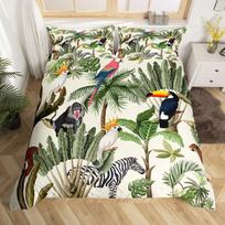 Cartoon Animals Comforter Cover Adorable Giraffe Monkey Tiger Elephant Bed Linen Kit Lovely Wildlife Comforter Cover Premium Polyester Quilt Cover EU Single(135x200cm) black