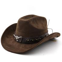 Ox Head Suede Western Cowboy Hats  Man Cowgirl Top Hats for Party Vintage Garden Hat  Cowboy Accessories Woman  Cosplay Hat 55-58cm kava