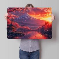 Mount Fuji Japanese Poster Retro D Printed Metal Signs Customized Wall Hanging Gift for Desk Decor Room Garage Decorations Art 20x30cm（7.8x11.8inch） red