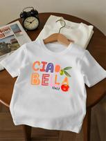 Kids Short Sleeve T Shirt Ciao Bella Italy Colorful Letter Olive And Tomato Print Crew Neck Boy Girl Casual Summer Daily Tee Top 150 white