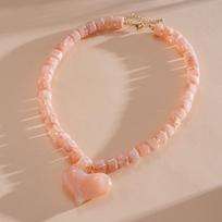 Dopamine Style Acrylic Necklace Heart Shape Neck Ornament Sweet Colorful Pendant  Daily Wear rožinė