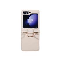 Suitable for Samsung Galaxy Z Flip 6 phone case with magnetic stand, lychee pattern, oil edge, ring holder, foldable phone cover moto razr 60 ULtra smėlis