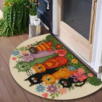 Cartoon Cat Semi-Circular Floor Mat, Cute Animal Entrance Door Mat, Rubbing Dirt On The Entrance Carpet 60X90CM(2X3FT