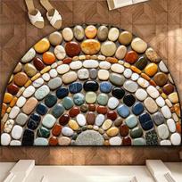 Colorful 3D Pebble Half Round Bath Mat, Non‑Slip Water Absorbent Natural Stone Bathroom Floor Rug 50x160cm 20x63inch