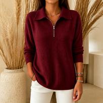 Women's Half-Zip Sweater with Turn-Down Collar Loose Fit for Fall Winter Casual Wear XL