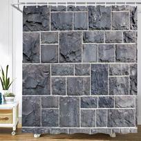 Village Style Rock Brick Wall Retro Bathroom Shower Curtain Waterproof Polyester Fabric Home Decoration Art Bath Curtains W60H190(CM)-1 Pcs gray