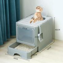 Extra Large Totally Closed Cat Litter Box-Drawer Type Anti-Splash Cat Sandbox Detachable Odor Removal Cat Litter Pan Cat Toilet pilka spalva