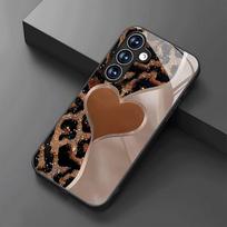 Meilės temos leopardų rašto stiklinis telefono dėklas, tinkamas Samsung Galaxy S26 S25 S24 S22 S21 S20 FE/Ultra/Plus, apsaugantis nuo kritimo Galaxy S25  plus juoda