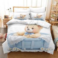 3D Teddy Bear Cute Bedding Quilt Cover Breathable Bedding Sets with Pillowcase Children's Room Decor Bed Quilt Cover All Season 150*200cm/59x79in Single/Twin 3pcs beige