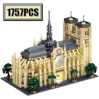MOC 1757PCS City Street View LED Notre Dame Cathedral Building Blocks Medieval Church DIY Model Puzzle Toy holiday Gift beige