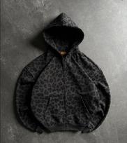 Europos ir Amerikos leopardo rašto su gobtuvu megztinis Amerikietiško retro stiliaus laisvas naujas Leo plėšrūno užtrauktuku viršutinis drabužis XL black
