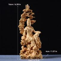 Natural Cypress Water Moon Guanyin Statue  Chinese Buddha StatuesHand-carved Home Room Office Feng Shui Figure Decoration Statue brown