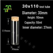 30mm High Borosilicate Straight Neck Glass Tube Bottle with Wood Stopper