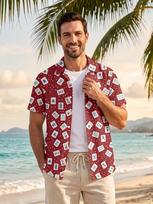 Retro Mahjong Pattern 3D Print Men'S Casual Shirt Fashionable Individual Hip-Hop Rock Street Hawaiian Shirt S brown