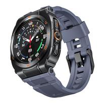 2in1 dėklas+dirželis Modifikacijų rinkinys Samsung Galaxy Watch Ultra 2025 laikrodžiui Prabangus metalinis dėklas Buferis su silikoniniu dirželiu Galaxy 7 Ultra 47mm laikrodžio juostele Apyranke Black Frame mėlyna