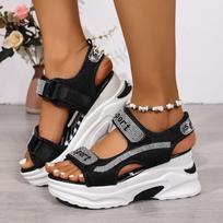 Women's Summer Wedge Thick-Soled Slide Sandals With Velcro Strap And Platform Sole, Versatile Beach Casual Footwear. 39 black