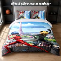 Miraculous Ladybug Design Bed Bedding Set 1 Duvet Cover + 2 Pillowcases Soft Breathable Household Bed Linens 135cm*200cm white
