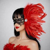 Carnival Costumes, Masquerade Parties, Dance Performances, Stage Shows, Themed Events Feather Side Headpiece with Lace Eye Mask