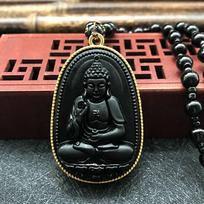 Buddha Amulet, Natal Buddha Sweater Chain, Eight Patron Saints Pendant with Gold Edge and Twelve Zodiac Signs 50cm brown