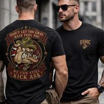 Don’t Let the Gray Hair Fool You Graphic Marine Bulldog Design Funny Veteran 100 brown