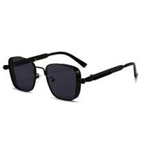 New Eyeglasses Vintage Steampunk Square Metal Sunglasses Fashionable Versatile Unisex Eyewear Unique Statement Style Sun Glasses as picture juoda pilka spalva