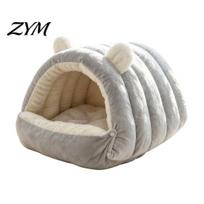 Comfortable Pet Bed for Sleeping Cat Cave Bed, Warm Semi Enclosed Hideaway, Winter Calming Furry Friends Bag with Snap Buttons, Cozy Indoor S pilka