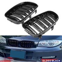 Front Hood Grilles for E81 E82 E87 E88 128i 130i 135i 2007-2013 Glossy Black Dual Slat Front Kidney Grille