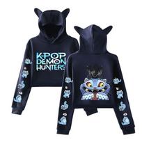 KPop Demonų Medžiotojai Katės Ausys Trumpas Džemperis Su Gobtuvu Medžiotoja Megztinis Anime Cosplay Šventės Striukė Studentas Harajuku Apranga XXS tamsiai mėlyna spalva