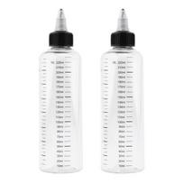 2/3/4 vnt. 30/50/100/230 ml skaidrus dažų buteliukas su matavimo žymėmis, daugkartinio naudojimo dozavimo buteliukas, tuščias spaudžiamas buteliukas su stikliniu maišytuvu 230ml 2pcs white
