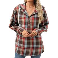 [Elegantiški languoti marškiniai] Elegantiški languoti flaneliniai marškiniai ilgomis rankovėmis su raišteliu - Moteriški languoti flaneliniai marškiniai, Atsitiktiniai marškiniai ilgomis atlenkiamomis rankovėmis su sagomis XL kava